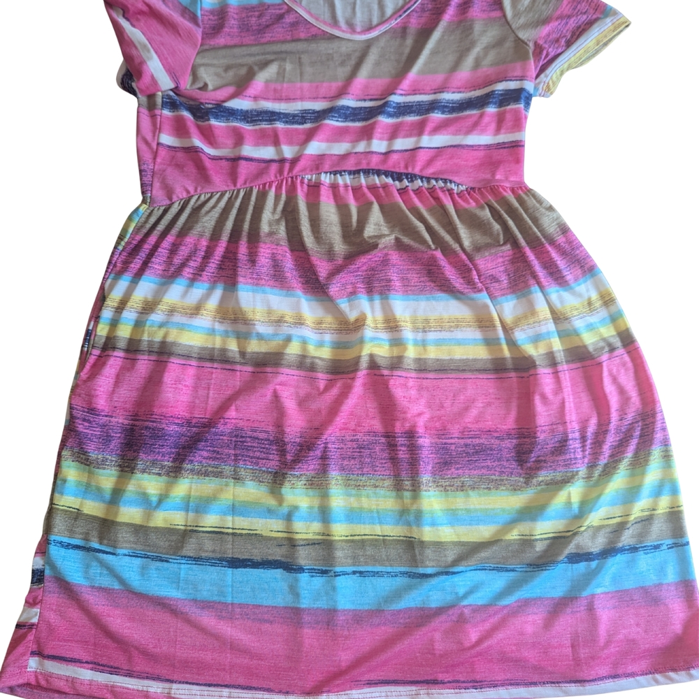 EUC Heimish USA Women's Medium Striped Multicolor Short Sleeve Dress Pockets